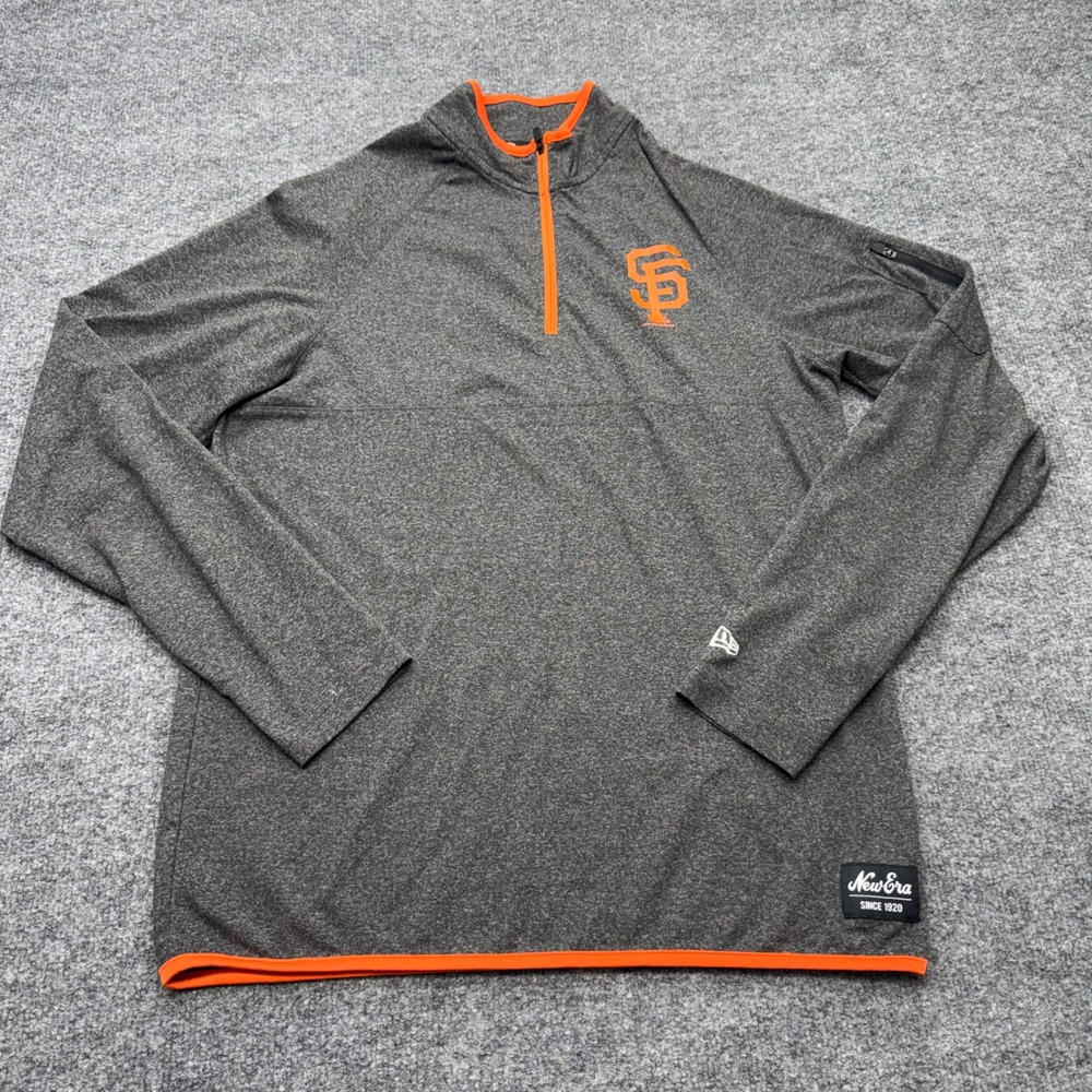 New Era Mens Small San Francisco Giants MLB Quarter Zip Pullover Grey Orange